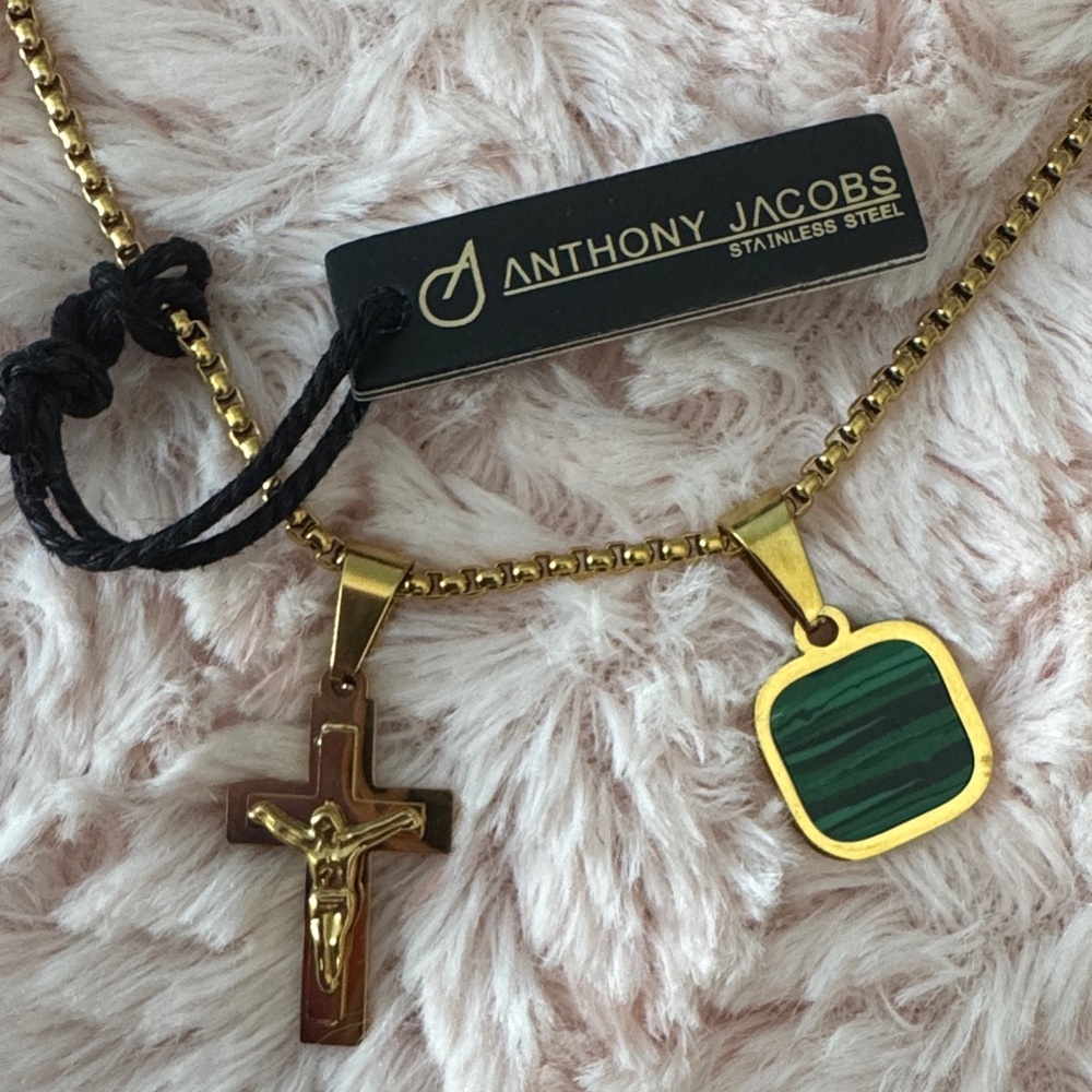 Gold Stainless Steel Necklace Set with Cross Pendant